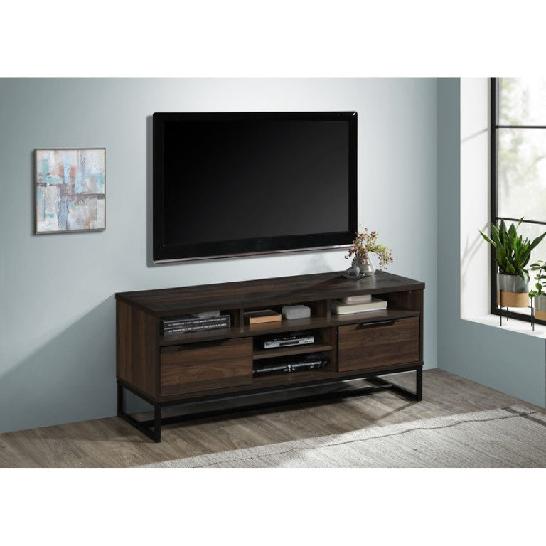 English Elm 47 Inch Dark Walnut Media Console with Five Shelves Two Drawers for Living Room B011P567951