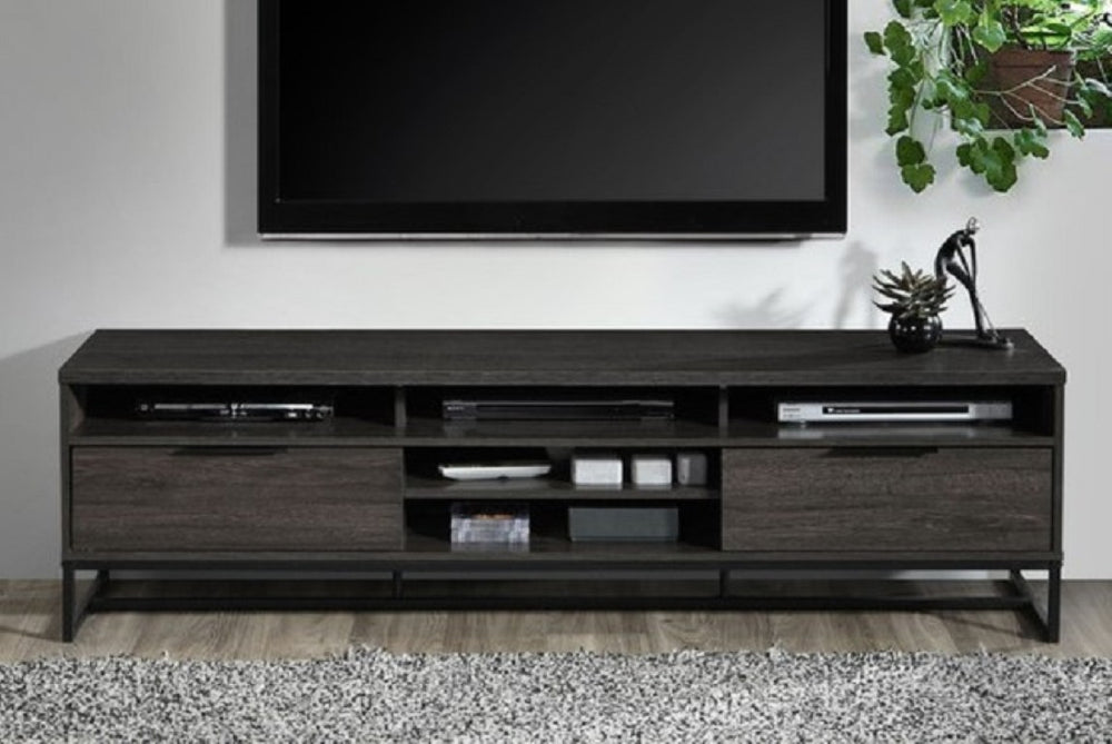 English Elm 71 Inch Espresso Media Console with Open Shelving and Drawers for Large Screen TVs B011P567957