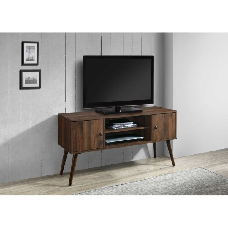 English Elm Mid Century Modern Dark Walnut TV Stand with Open Shelves and Enclosed Cabinet Storage B011P567959