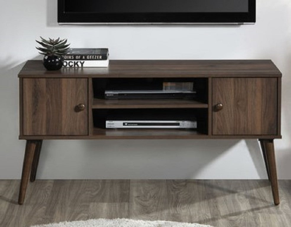 English Elm Mid Century Modern Dark Walnut TV Stand with Open Shelves and Enclosed Cabinet Storage B011P567959