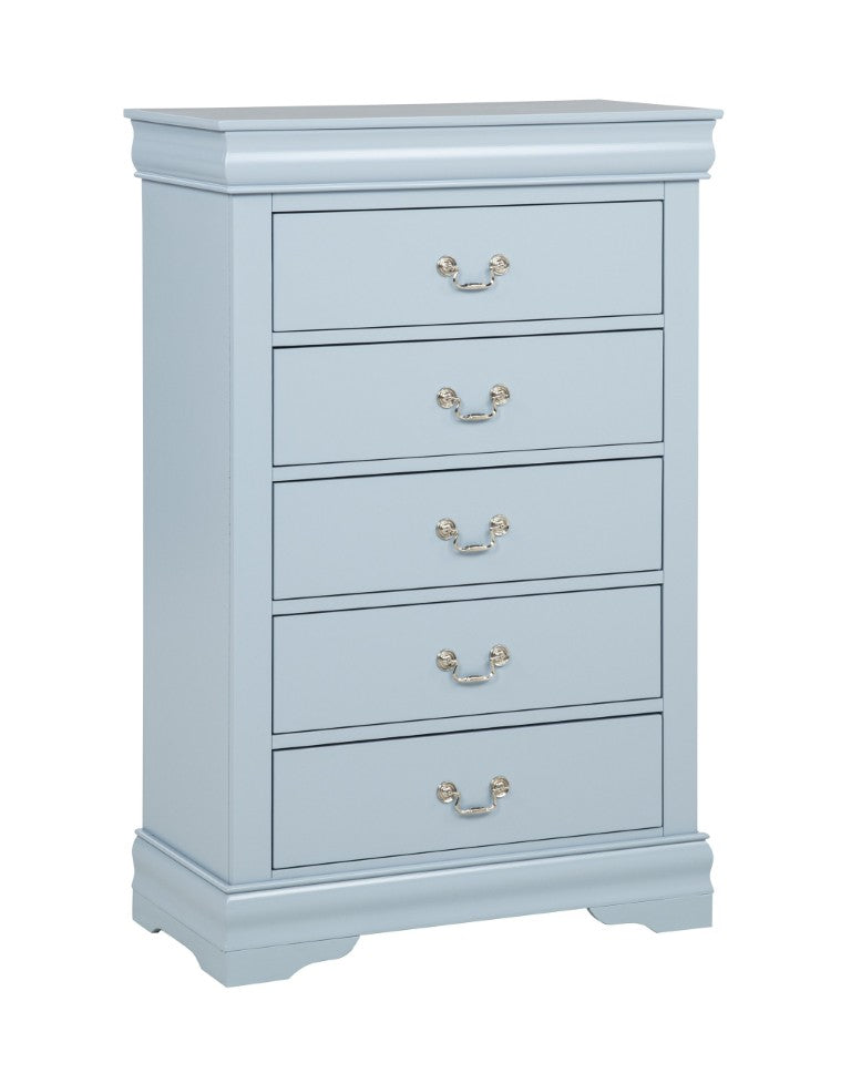 English Elm 1Pc Blue Five Drawer Tall Wooden Chest Louis Philip Style Bedroom Storage Furniture B011P567993