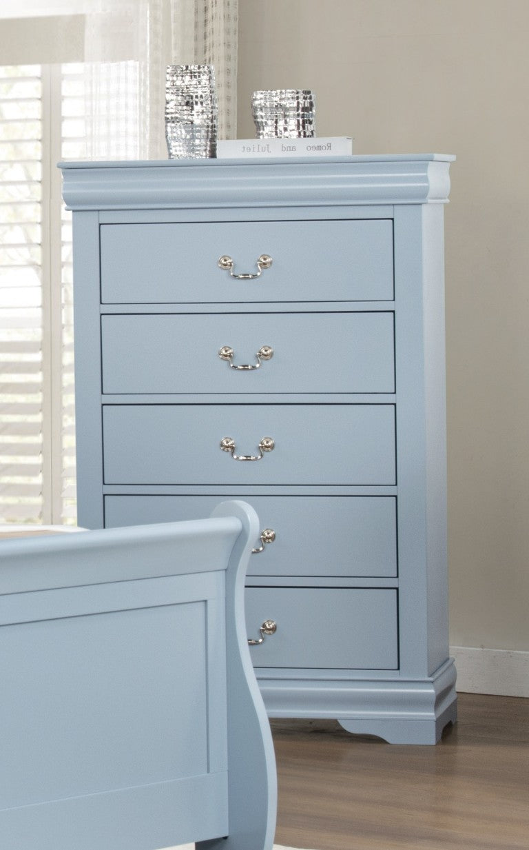 English Elm 1Pc Blue Five Drawer Tall Wooden Chest Louis Philip Style Bedroom Storage Furniture B011P567993