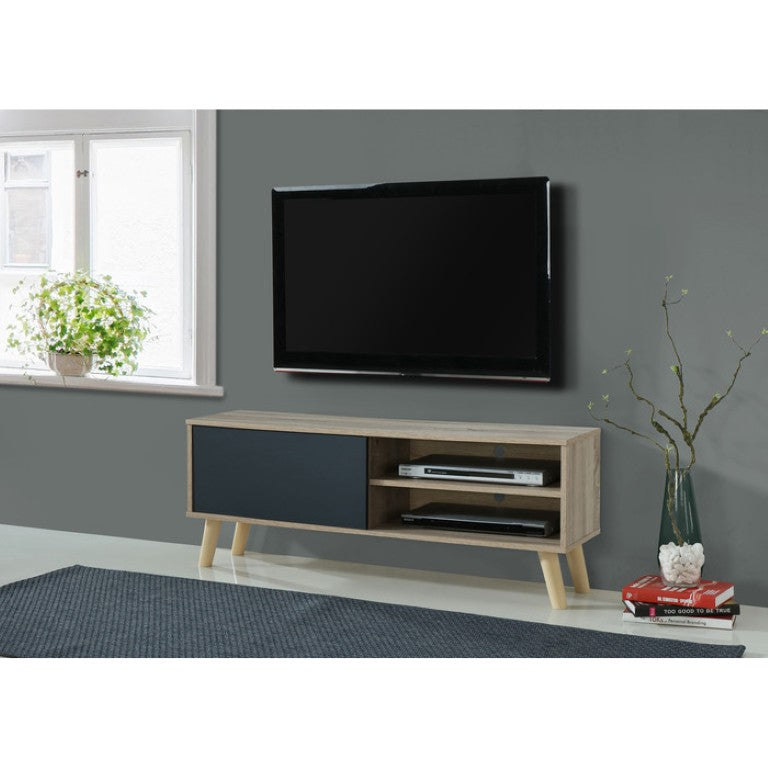 English Elm Contemporary Faux Wood Grain Media Console TV Stand with Open Shelving and Cabinet Storage B011P568783