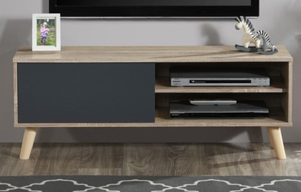 English Elm Contemporary Faux Wood Grain Media Console TV Stand with Open Shelving and Cabinet Storage B011P568783