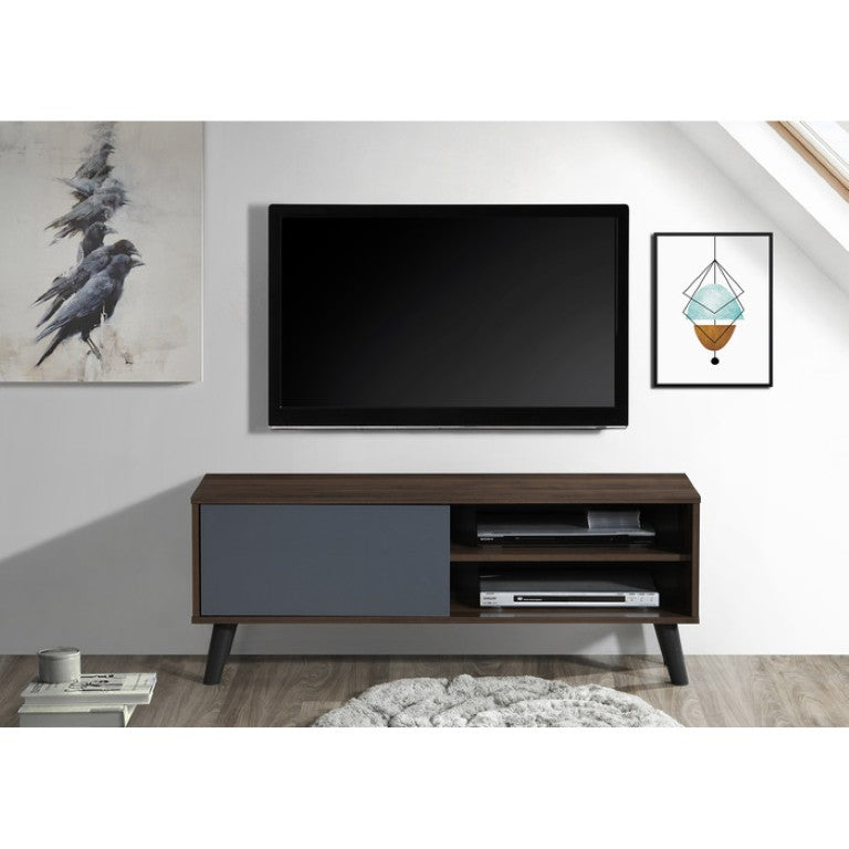 English Elm Contemporary Faux Wood Media Console with Open Shelving and Cabinet for Living Rooms B011P568787