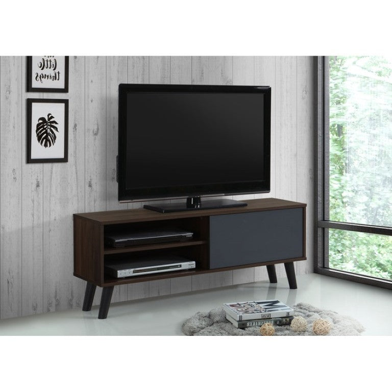 English Elm Contemporary Faux Wood Media Console with Open Shelving and Cabinet for Living Rooms B011P568787