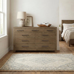 English Elm Rustic Brown French Oak Nine Drawer Dresser with Cedar Lining for Master Bedroom B011P568792