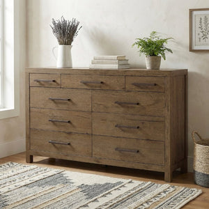 English Elm Rustic Brown French Oak Nine Drawer Dresser with Cedar Lining for Master Bedroom B011P568792