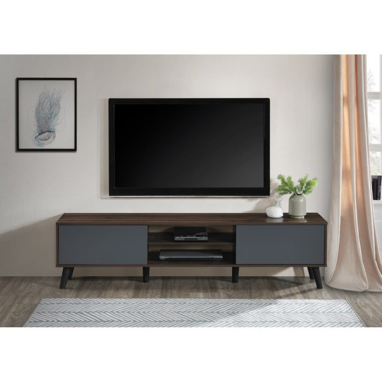 English Elm Contemporary Low Profile Media Console with Dual Tone Faux Wood Finish and Storage B011P568795