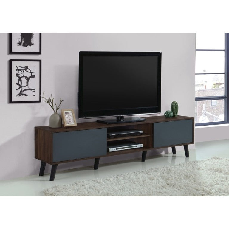 English Elm Contemporary Low Profile Media Console with Dual Tone Faux Wood Finish and Storage B011P568795