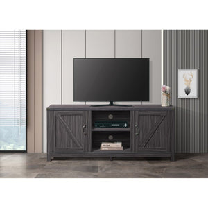 English Elm Farmhouse Style Wood Media Console with Open Shelves and Cabinet Storage for Large TVs Gray B011P568796