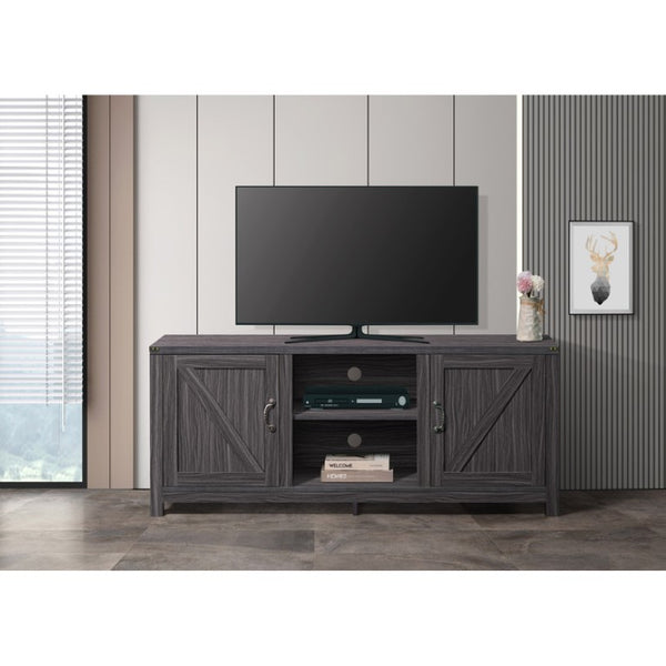 English Elm Farmhouse Style Wood Media Console with Open Shelves and Cabinet Storage for Large TVs Gray B011P568796