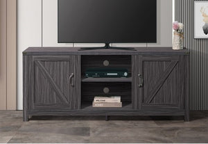English Elm Farmhouse Style Wood Media Console with Open Shelves and Cabinet Storage for Large TVs Gray B011P568796