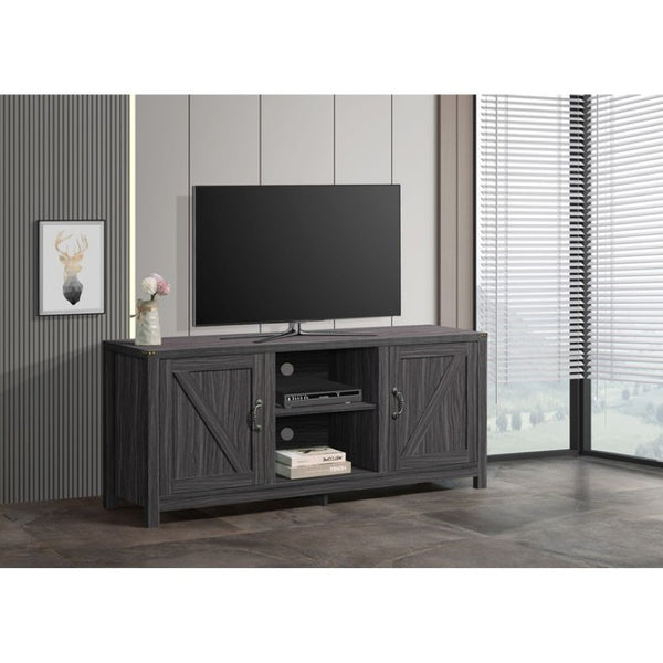 English Elm Farmhouse Style Wood Media Console with Open Shelves and Cabinet Storage for Large TVs Gray B011P568796