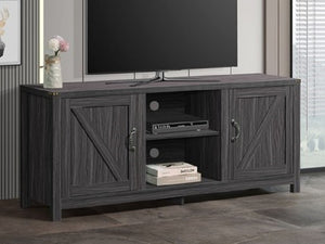 English Elm Farmhouse Style Wood Media Console with Open Shelves and Cabinet Storage for Large TVs Gray B011P568796