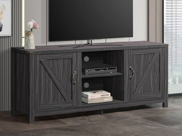 English Elm Farmhouse Style Wood Media Console with Open Shelves and Cabinet Storage for Large TVs Gray B011P568796