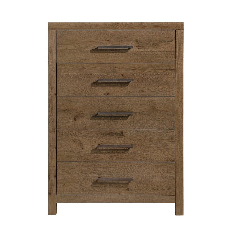 English Elm Rustic French Oak Veneer Tall Five Drawer Dresser with Cedar Lined Base for Bedroom B011P568797