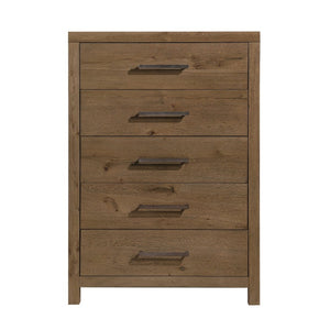 English Elm Rustic French Oak Veneer Tall Five Drawer Dresser with Cedar Lined Base for Bedroom B011P568797