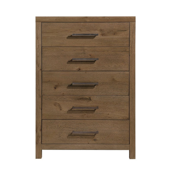 English Elm Rustic French Oak Veneer Tall Five Drawer Dresser with Cedar Lined Base for Bedroom B011P568797