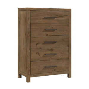 English Elm Rustic French Oak Veneer Tall Five Drawer Dresser with Cedar Lined Base for Bedroom B011P568797