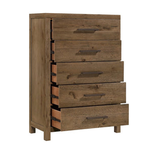 English Elm Rustic French Oak Veneer Tall Five Drawer Dresser with Cedar Lined Base for Bedroom B011P568797