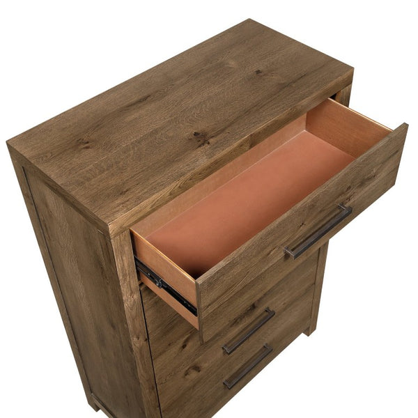 English Elm Rustic French Oak Veneer Tall Five Drawer Dresser with Cedar Lined Base for Bedroom B011P568797