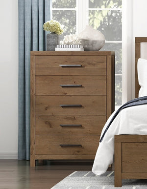English Elm Rustic French Oak Veneer Tall Five Drawer Dresser with Cedar Lined Base for Bedroom B011P568797