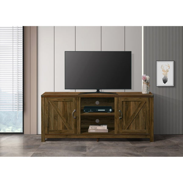 English Elm Farmhouse Style Wood Media Console with Open Shelves and Cabinet Storage for Large TVs Dark Oak B011P568800