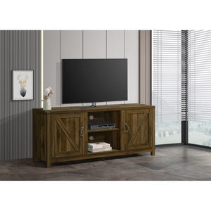 English Elm Farmhouse Style Wood Media Console with Open Shelves and Cabinet Storage for Large TVs Dark Oak B011P568800