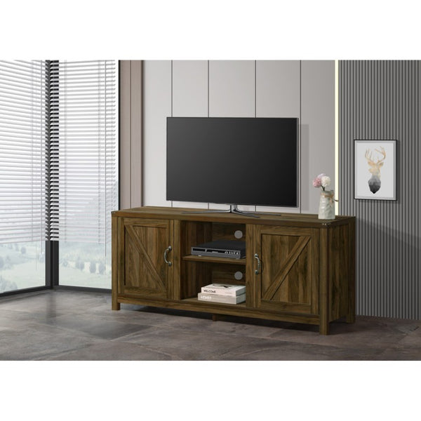 English Elm Farmhouse Style Wood Media Console with Open Shelves and Cabinet Storage for Large TVs Dark Oak B011P568800