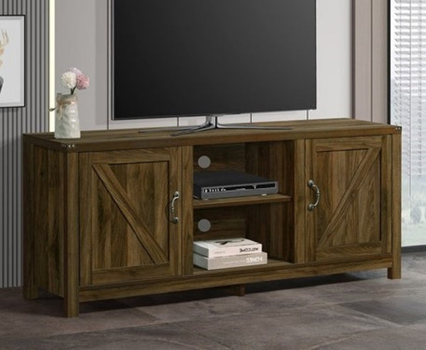 English Elm Farmhouse Style Wood Media Console with Open Shelves and Cabinet Storage for Large TVs Dark Oak B011P568800