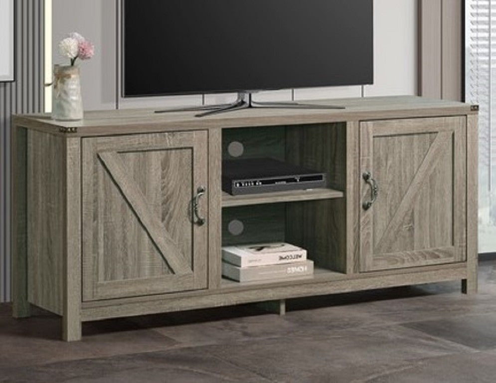English Elm Farmhouse Wood Grain Media Console with Open Shelving and Cabinet Storage for Large TVs B011P568803