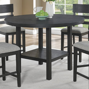 English Elm Charcoal Black Round Counter Height Dining Table with Built in Lazy Susan and Open Shelf 54 x 54 x 36 B011P568804