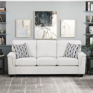 English Elm Beige Chenille Three Seater Sofa with Pocket Coil Cushions and Decorative Pillows B011P568818