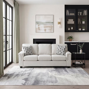 English Elm Beige Chenille Three Seater Sofa with Pocket Coil Cushions and Decorative Pillows B011P568818