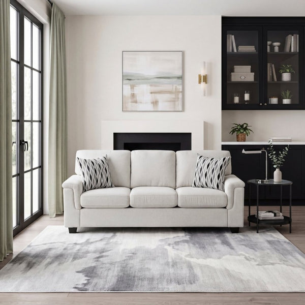 English Elm Beige Chenille Three Seater Sofa with Pocket Coil Cushions and Decorative Pillows B011P568818
