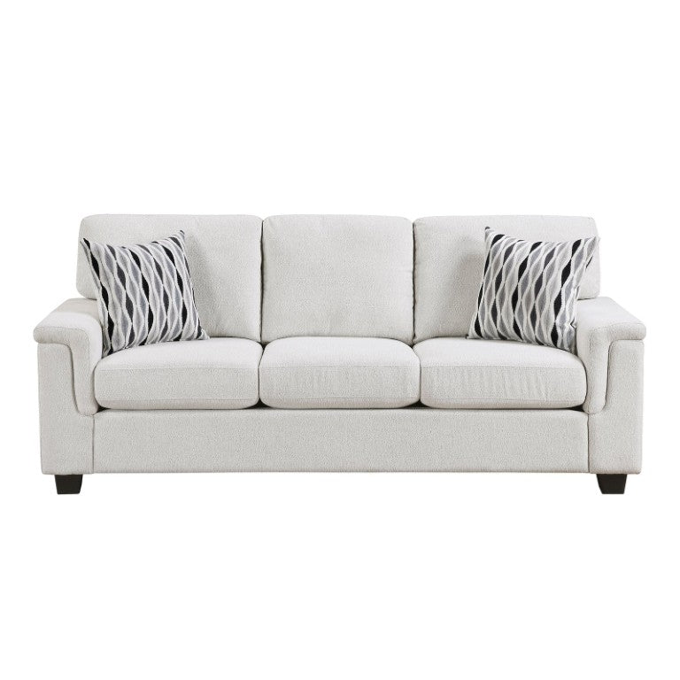 English Elm Beige Chenille Three Seater Sofa with Pocket Coil Cushions and Decorative Pillows B011P568818