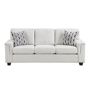 English Elm Beige Chenille Three Seater Sofa with Pocket Coil Cushions and Decorative Pillows B011P568818