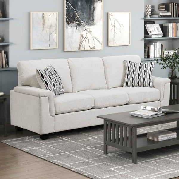 English Elm Beige Chenille Three Seater Sofa with Pocket Coil Cushions and Decorative Pillows B011P568818