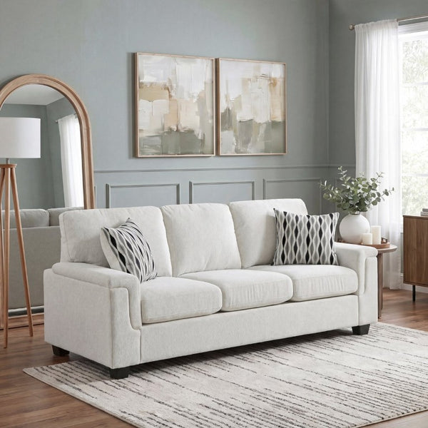 English Elm Beige Chenille Three Seater Sofa with Pocket Coil Cushions and Decorative Pillows B011P568818