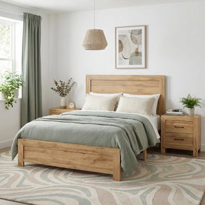 English Elm Bed Eastern King Coastal Platform with Faux Cane Headboard in Airy White Metal Natural Engineered Wood 75.5 L x 87.5 W x 54 H B011P569394