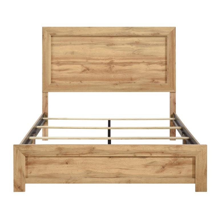 English Elm Bed Eastern King Coastal Platform with Faux Cane Headboard in Airy White Metal Natural Engineered Wood 75.5 L x 87.5 W x 54 H B011P569394