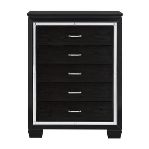 English Elm Chest of Five Drawers Black Lacquer Glam Alligator Embossed Mirror Trim Bedroom B011P569398