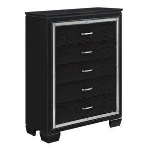 English Elm Chest of Five Drawers Black Lacquer Glam Alligator Embossed Mirror Trim Bedroom B011P569398