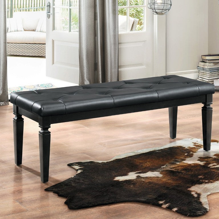 English Elm Bed Bench with Crystal Tufted Faux Leather Seat and Black Wood Veneer Frame B011P569400