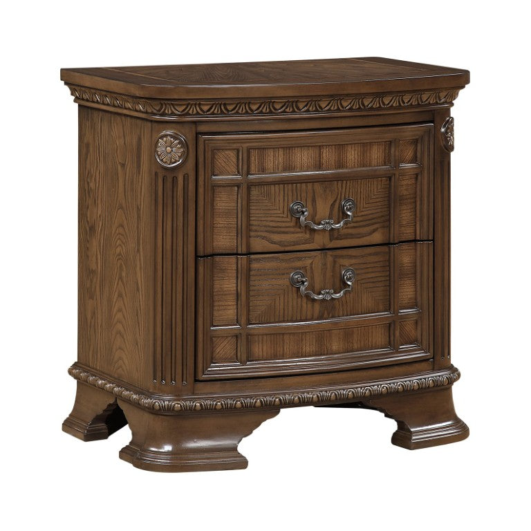 English Elm Nightstands Traditional Pair with Carved Detail Zebra Wood Veneer and Cedar Lined Drawers B011P569404