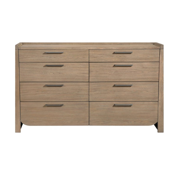 English Elm Dresser with Eight Dovetail Drawers Hickory Veneer Finish for Modern Bedroom Storage B011P569405