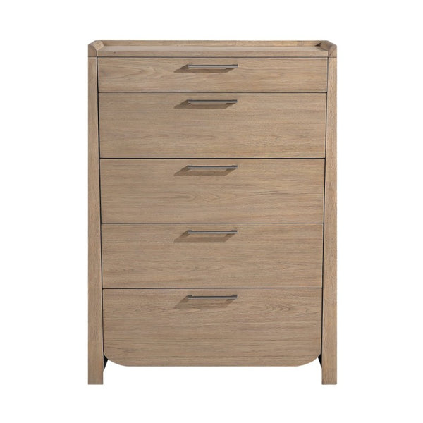 English Elm Chest of Five Drawers in Hickory Veneer with Warm Contemporary Bedroom Appeal B011P569406
