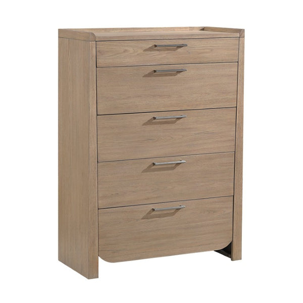 English Elm Chest of Five Drawers in Hickory Veneer with Warm Contemporary Bedroom Appeal B011P569406