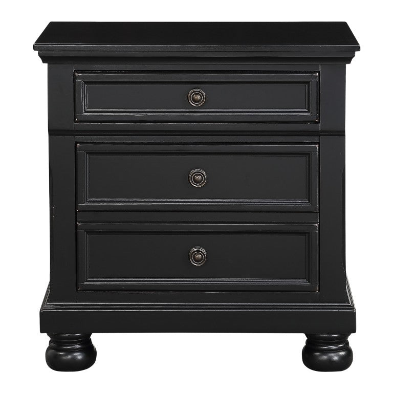 English Elm Nightstands Traditional Antiqued Black Finish Bun Feet Bronze Knobs Set of 2 B011P569410